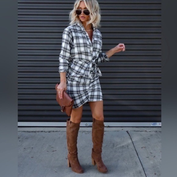 NWT Vici x Fate White Black Fall Plaid Cotton Shirt Dress Women's Size X-Large - Picture 5 of 13